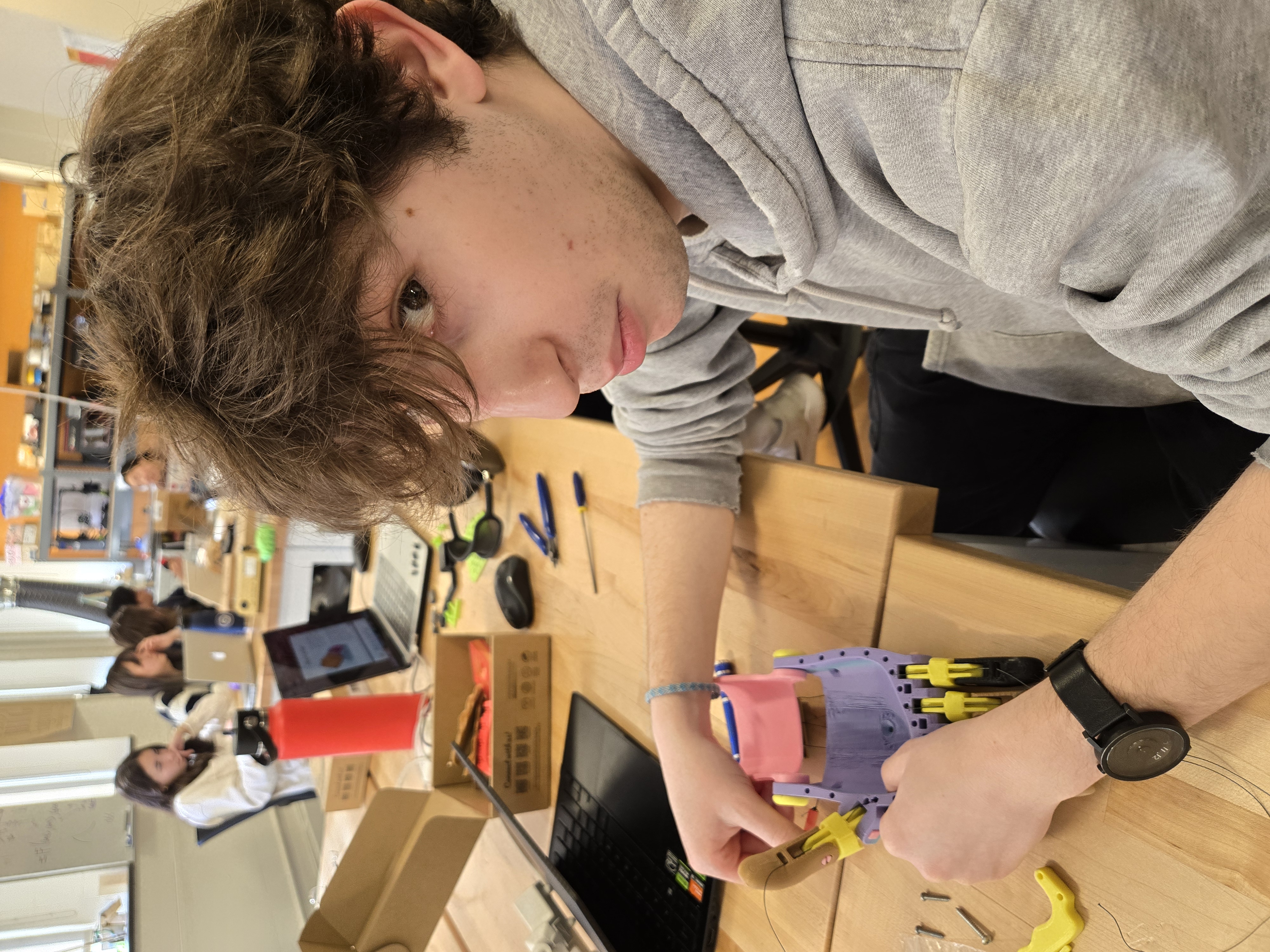 Seth working on assembling the hand